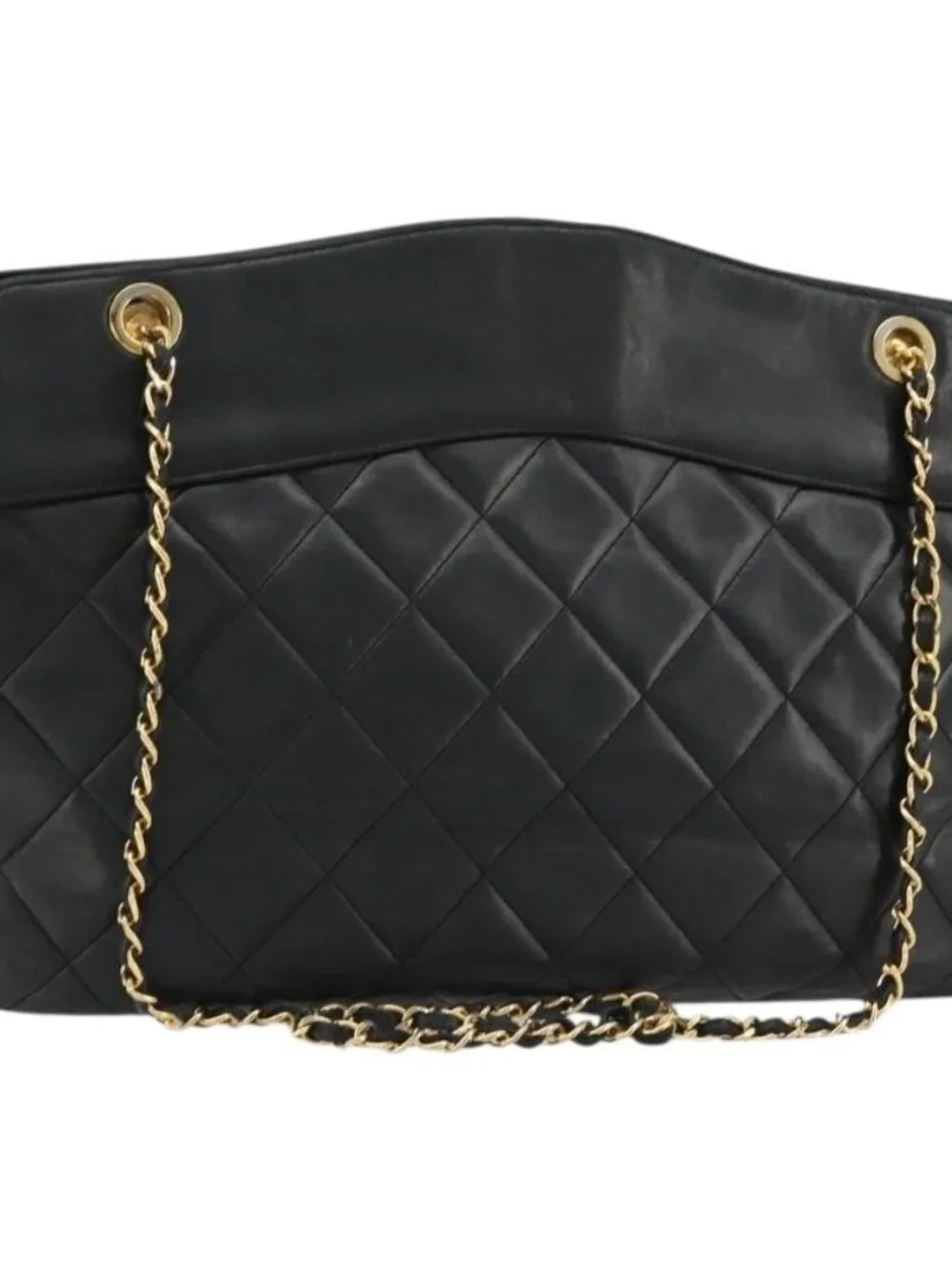 CHANEL Matelasse Chain Shoulder Bag Lamb Skin Black Gold CC Auth bs35173